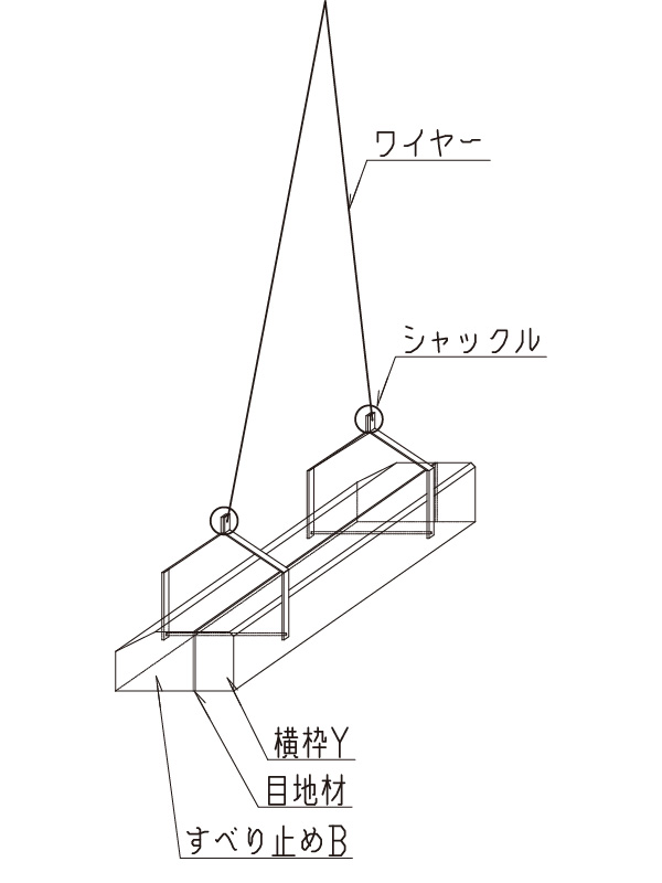 すべり止めB型と横枠Y型の吊り金具取付イメージ